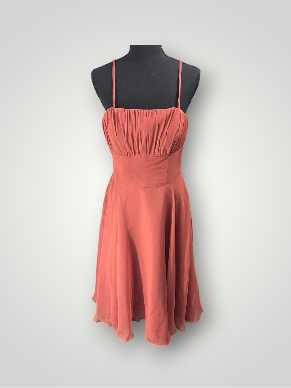 Ruched Bodice Midi Dress in Coral-Red